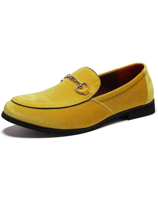 LCQL Men\'s Gold Leather Velvet Loafer Gold Buckle Slip On Comfortable Shoes main image 4